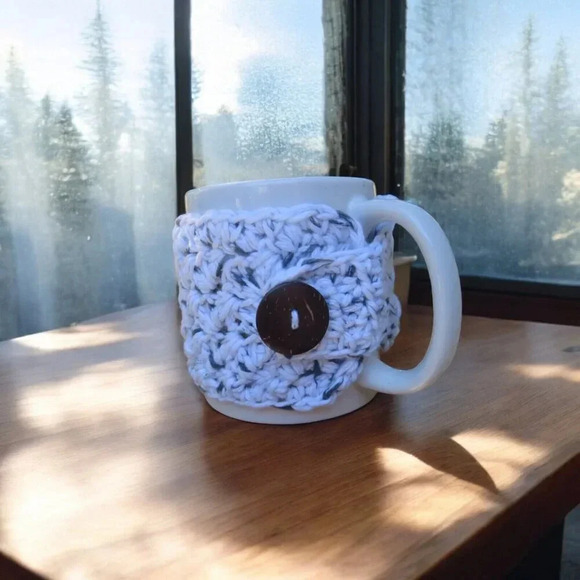 Crochet Cup Cozy White and Black Coffee Mug or Tea Warmer - Picture 6 of 6